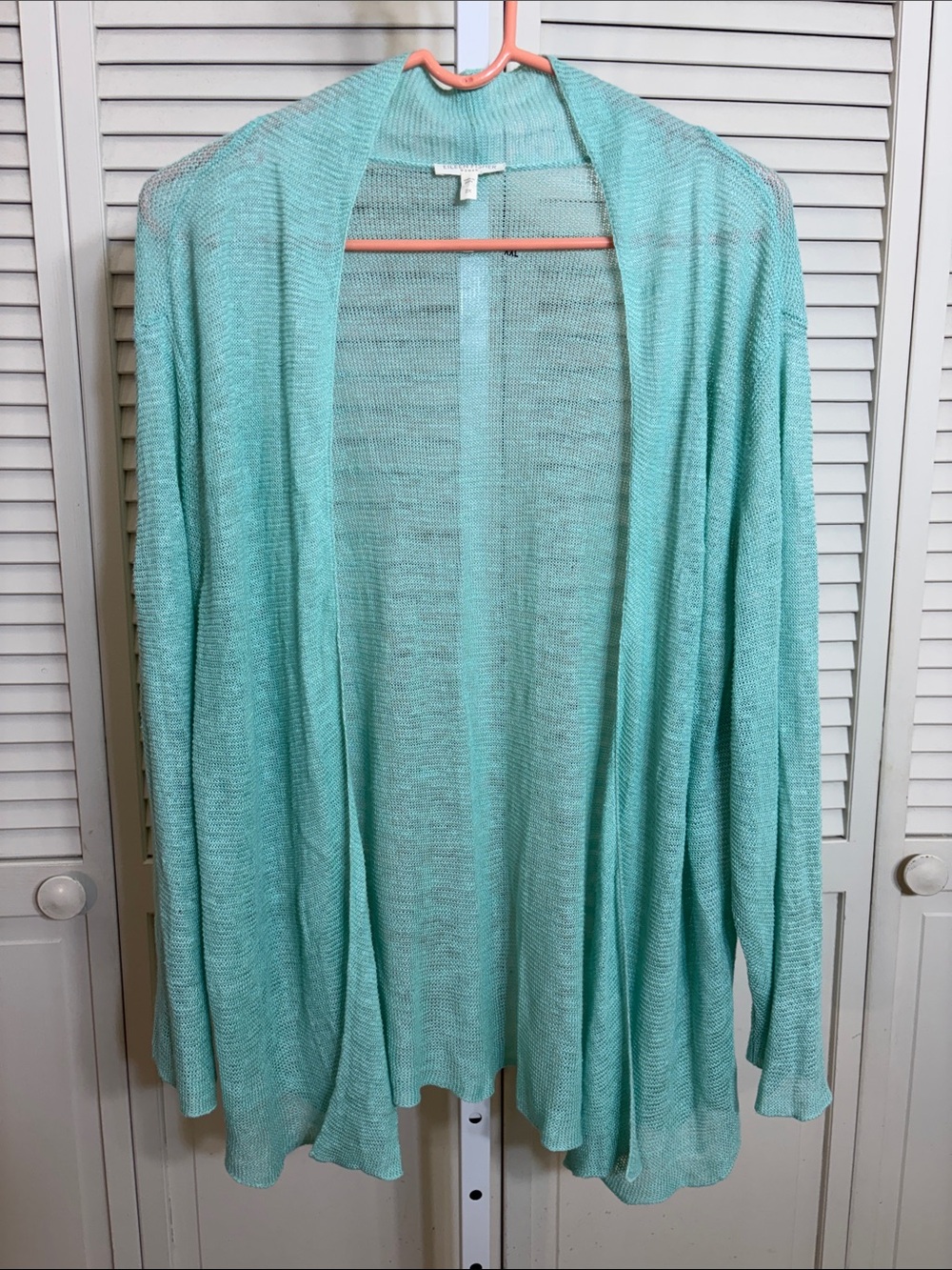 Eileen Fisher 100% Linen Aqua Open-Front Draped Cardigan 2X